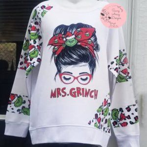 Mrs. Grinch Messy hair bun graphic Christmas Sweater